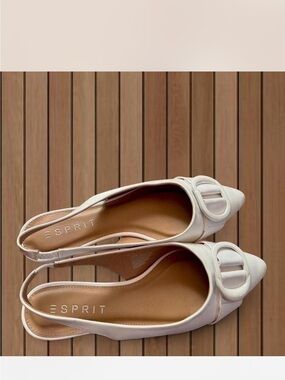 Esprit Cream Pointed Slingback Flats with Buckle